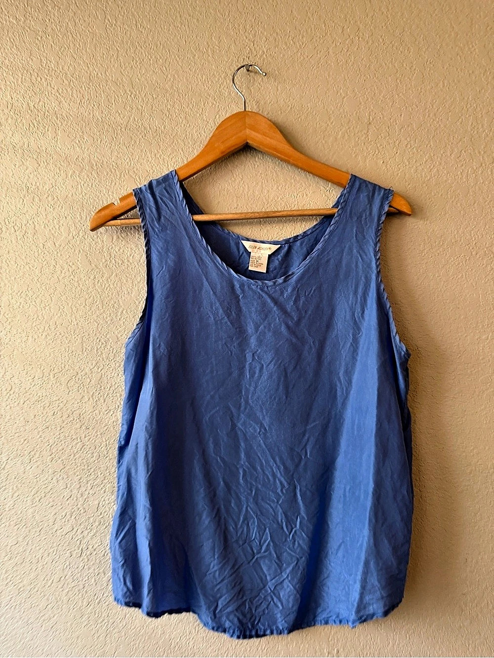 Vintage Ellen Ashley 100% Silk Blue Tank Top Size Medium
